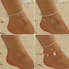 Wholesale Women's Multilayer Anklet Suit Alloy Geometric Marine Style Metal Chain With Inlaid Artificial Gemstones And Semiprecious Stones