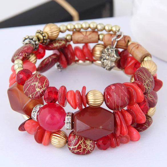 Wholesale Women's Multilayer Bracelet Alloy Shell Turquoise Crystal Mix Geometric Electroplated