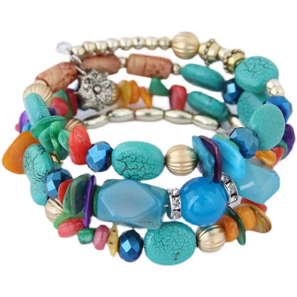 Wholesale Women's Multilayer Bracelet Alloy Shell Turquoise Crystal Mix Geometric Electroplated