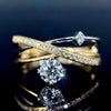 Wholesale Women's Multilayer Geometric Design Copper Ring With Fourprong Inlaid Zirconia