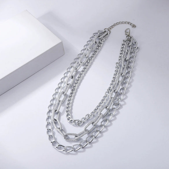 Wholesale Women's Multilayer Geometric Hollow Metal Necklace With Electroplating And Stitching