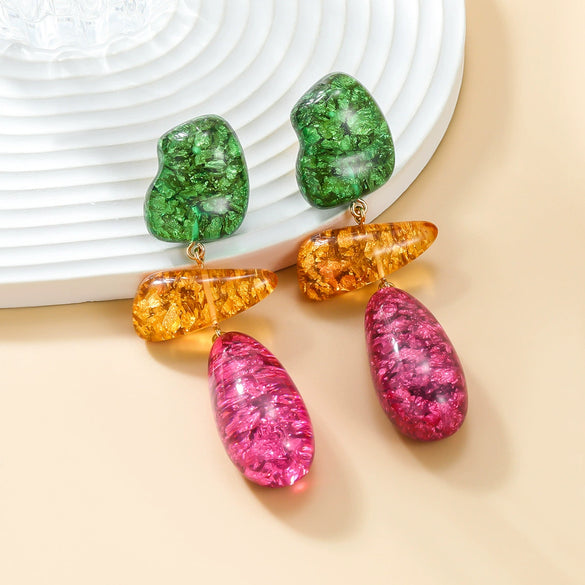 Wholesale Women's Multilayer Geometric Resin And Plastic Earrings With Stamping Process