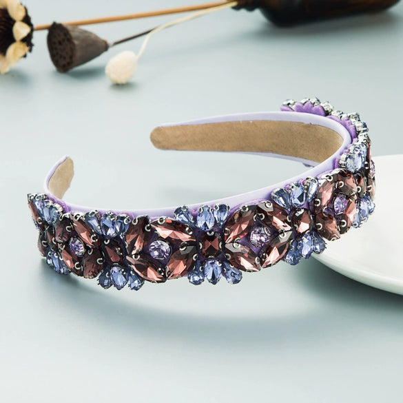 Wholesale Women's Multilayer Glass And Colored Glaze Headband With Diamond Accessories Retro Baroque Style