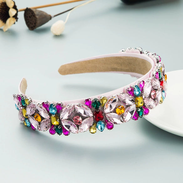 Wholesale Women's Multilayer Glass And Colored Glaze Headband With Diamond Accessories Retro Baroque Style
