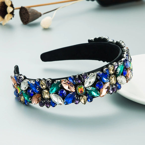 Wholesale Women's Multilayer Glass And Colored Glaze Headband With Diamond Accessories Retro Baroque Style