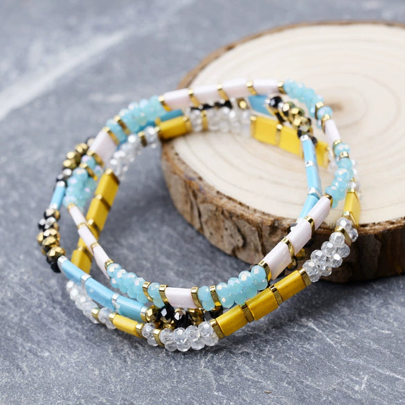 Wholesale Women's Multilayer Handwoven Beaded Bracelet Glass Colored Glaze Geometric Style Jewelry