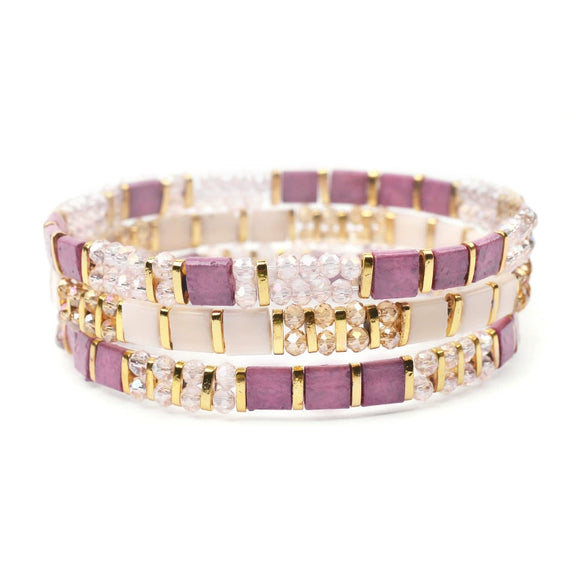 Wholesale Women's Multilayer Handwoven Beaded Bracelet Glass Colored Glaze Geometric Style Jewelry