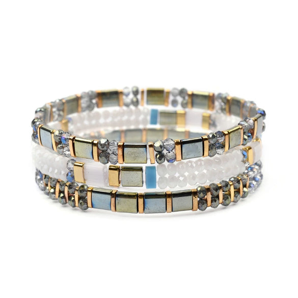 Wholesale Women's Multilayer Handwoven Beaded Bracelet Glass Colored Glaze Geometric Style Jewelry