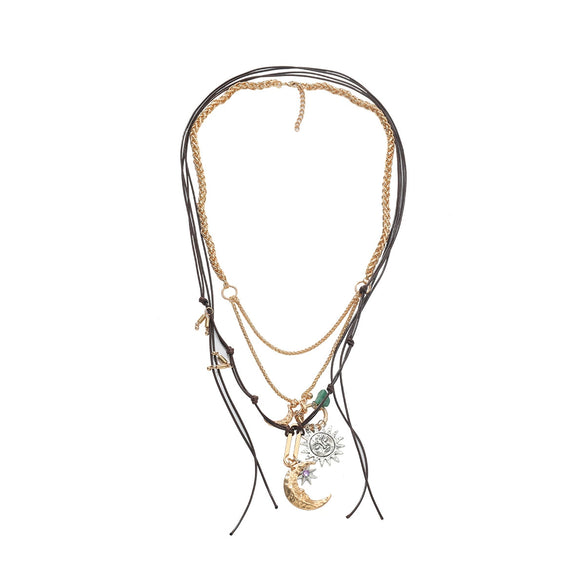 Wholesale Women's Multilayer Handwoven Necklace Pendant With Geometric Pattern Zinc Alloy And Alloy Electroplated In Old Money And Minimalist Style