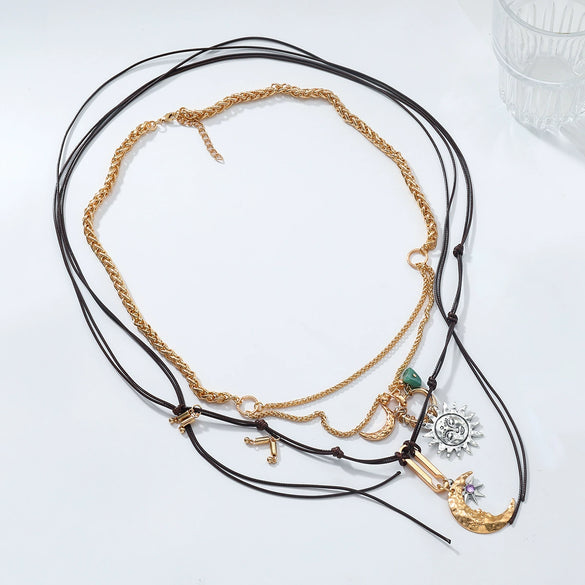 Wholesale Women's Multilayer Handwoven Necklace Pendant With Geometric Pattern Zinc Alloy And Alloy Electroplated In Old Money And Minimalist Style