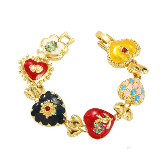 Wholesale Women's Multilayer Heartshaped Alloy Dripping Oil Hip Hop Bracelet With Geometric Pattern