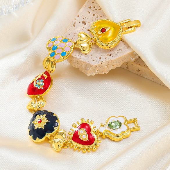 Wholesale Women's Multilayer Heartshaped Alloy Dripping Oil Hip Hop Bracelet With Geometric Pattern