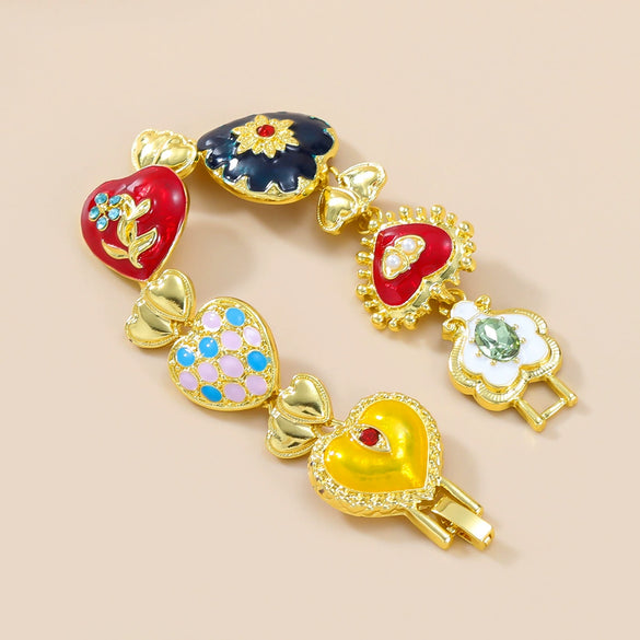 Wholesale Women's Multilayer Heartshaped Alloy Dripping Oil Hip Hop Bracelet With Geometric Pattern