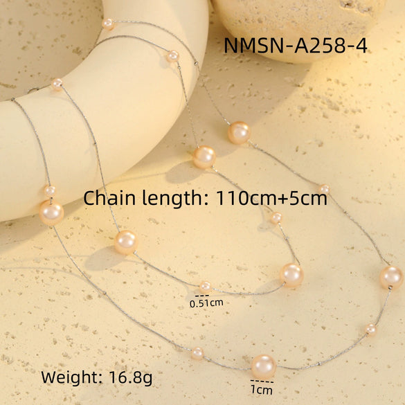 Wholesale Women's Multilayer Imitation Black Pearl Stainless Steel Stacked Geometric Wind Necklace With Electroplating