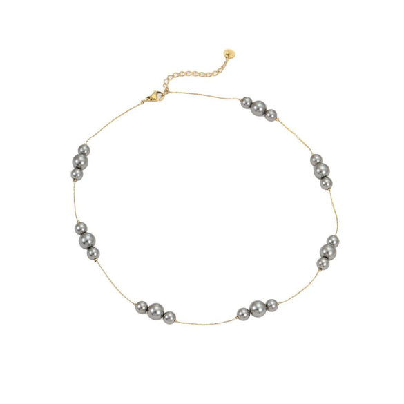 Wholesale Women's Multilayer Imitation Black Pearl Stainless Steel Stacked Geometric Wind Necklace With Electroplating