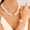 Wholesale Women's Multilayer Imitation Pearl Geometric Clavicle Chain Necklace With Letter Pattern And Electroplating Design