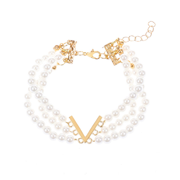 Wholesale Women's Multilayer Imitation Pearl Geometric Clavicle Chain Necklace With Letter Pattern And Electroplating Design