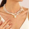 Wholesale Women's Multilayer Imitation Pearl Geometric Clavicle Chain Necklace With Letter Pattern And Electroplating Design