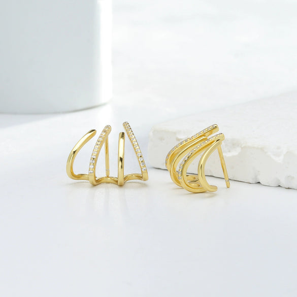 Wholesale Women's Multilayer Metal Style S925 Sterling Silver Microinlaid Zircon Geometric Earrings