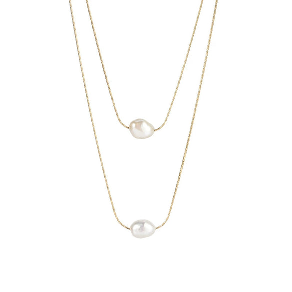 Wholesale Women's Multilayer Necklace Natural Freshwater Pearl Double Layer Stacked Copper Geometric Style