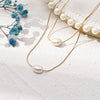 Wholesale Women's Multilayer Necklace Natural Freshwater Pearl Double Layer Stacked Copper Geometric Style