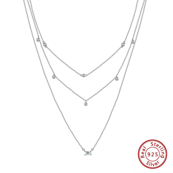 Wholesale Women's Multilayer Pearl Clavicle Necklace S925 Sterling Silver Geometric Electroplated