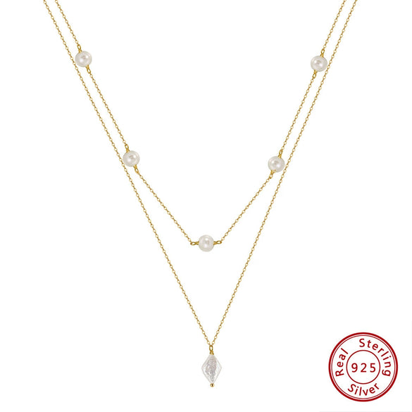 Wholesale Women's Multilayer Pearl Clavicle Necklace S925 Sterling Silver Geometric Electroplated