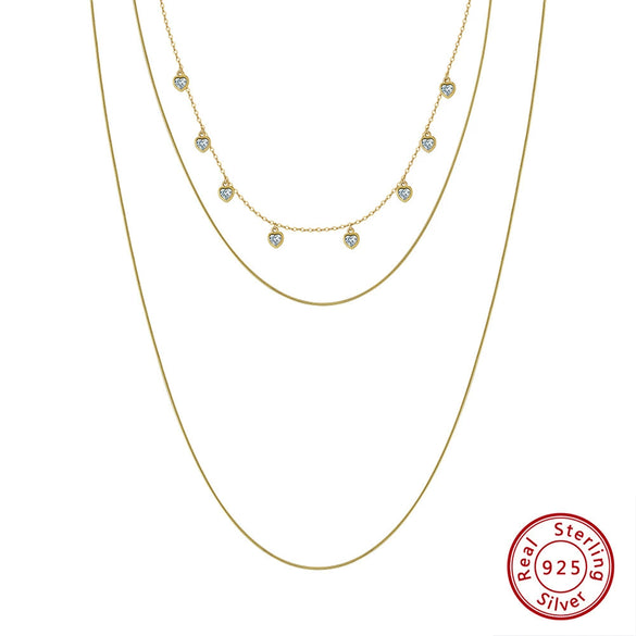 Wholesale Women's Multilayer Pearl Clavicle Necklace S925 Sterling Silver Geometric Electroplated