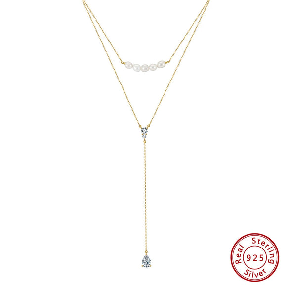 Wholesale Women's Multilayer Pearl Clavicle Necklace S925 Sterling Silver Geometric Electroplated