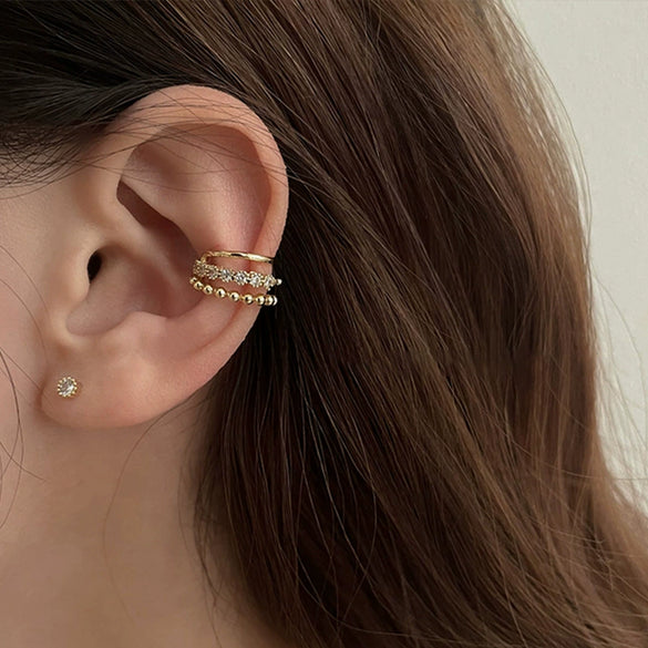 Wholesale Women's Multilayer Pearl Ear Clip Earrings S925 Silver Geometric Retro Elegant Style