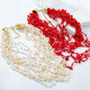 Wholesale Women's Multilayer Resin Color Beaded Necklace With Geometric Pattern Alloy Pendant And Snake Bone Chain Diamond Treated