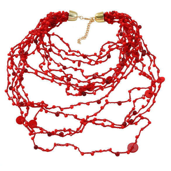 Wholesale Women's Multilayer Resin Color Beaded Necklace With Geometric Pattern Alloy Pendant And Snake Bone Chain Diamond Treated