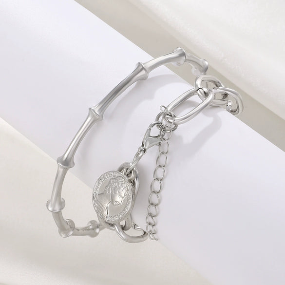 Wholesale Women's Multilayer Retro Alloy Geometric Bracelet With Electroplating
