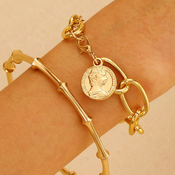 Wholesale Women's Multilayer Retro Alloy Geometric Bracelet With Electroplating