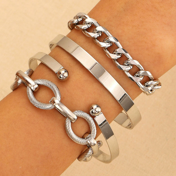 Wholesale Women's Multilayer Retro Alloy Geometric Bracelet With Electroplating