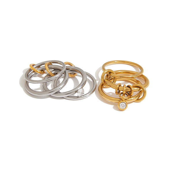Wholesale Women's Multilayer Stacked Finger Ring Stainless Steel Geometric Electroplated Jewelry