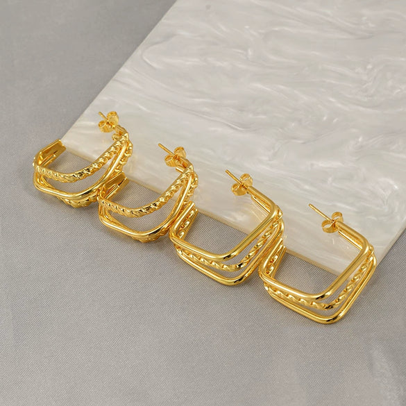 Wholesale Women's Multilayer Stainless Steel Geometric Fashion Electroplated Earrings