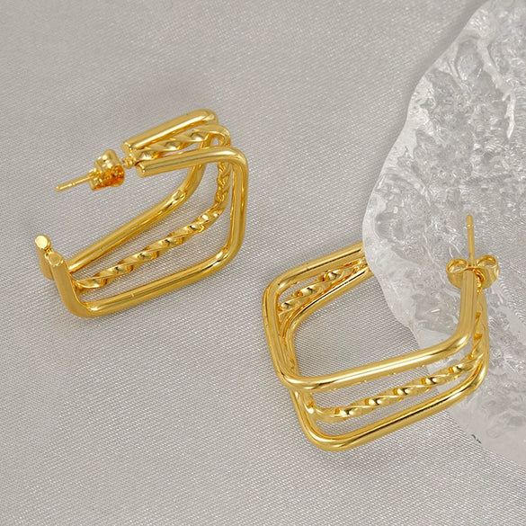Wholesale Women's Multilayer Stainless Steel Geometric Fashion Electroplated Earrings