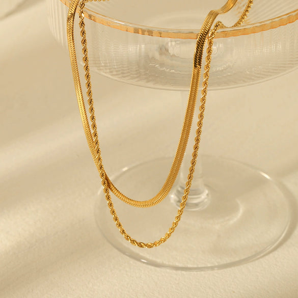 Wholesale Women's Multilayer Stainless Steel Geometric Twist Chain Necklace With Electroplating