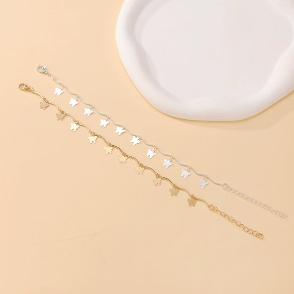 Wholesale Women's Multilayer Tassel Pendant Butterfly Ankle Foot Chain Alloy Simple Style