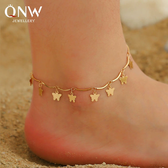 Wholesale Women's Multilayer Tassel Pendant Butterfly Ankle Foot Chain Alloy Simple Style