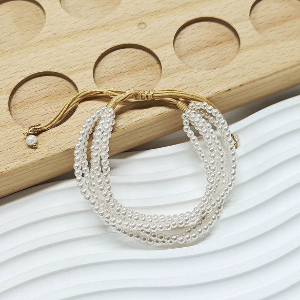 Wholesale Women's Multilayered Beaded Imitation Pearl Bracelet Shell Material Geometric Shape Hand Knitting
