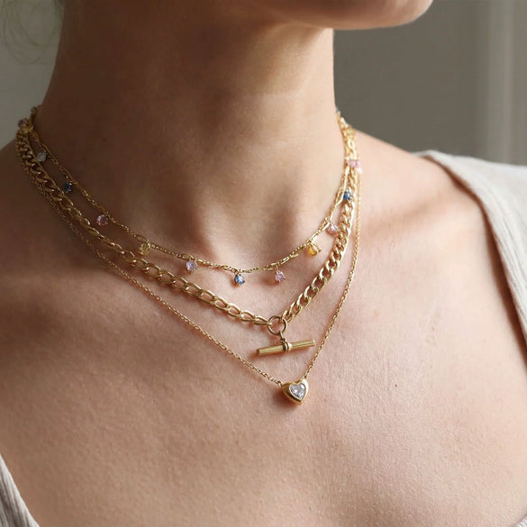 Wholesale Women's Multilayered Gold Necklace With Heartshaped Zircon Pendant Highend Jewelry