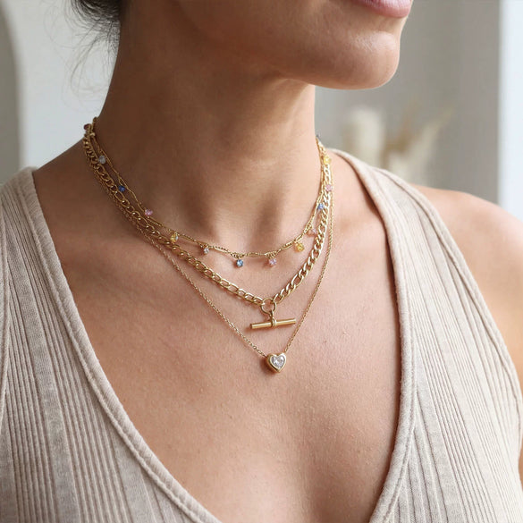 Wholesale Women's Multilayered Gold Necklace With Heartshaped Zircon Pendant Highend Jewelry