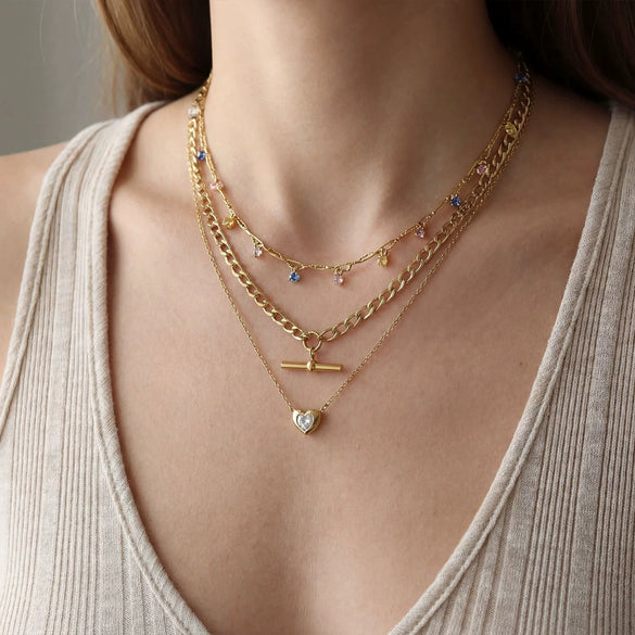 Wholesale Women's Multilayered Gold Necklace With Heartshaped Zircon Pendant Highend Jewelry