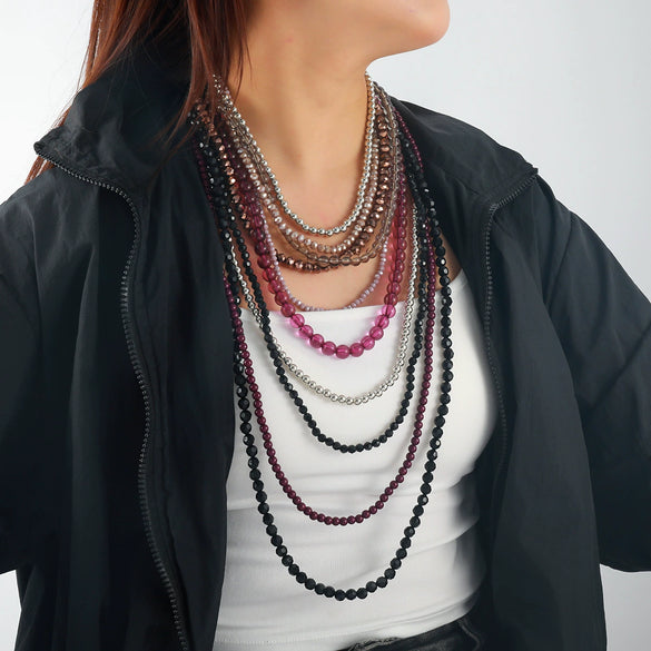 Wholesale Women's Multilayered Handwoven Beaded Necklace Plastic Resin Geometric Style