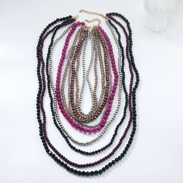 Wholesale Women's Multilayered Handwoven Beaded Necklace Plastic Resin Geometric Style