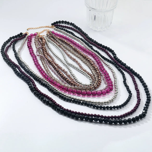 Wholesale Women's Multilayered Handwoven Beaded Necklace Plastic Resin Geometric Style