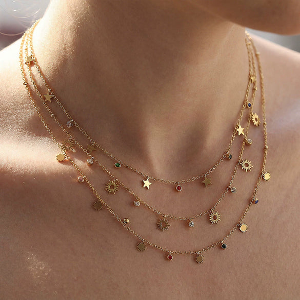 Wholesale Women's Multilayered Heartshaped Titanium Steel Goldplated Necklace In Stacking And Minimalist Style