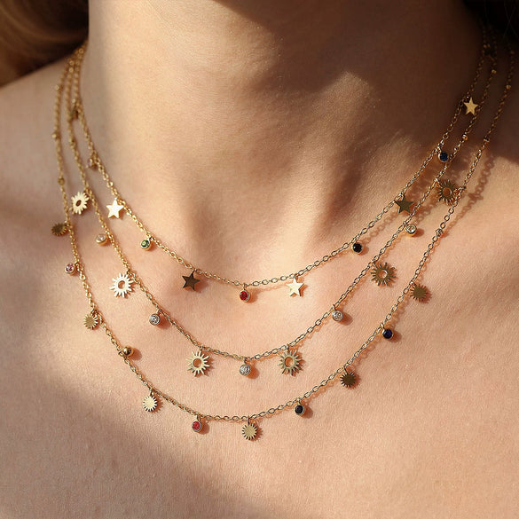 Wholesale Women's Multilayered Heartshaped Titanium Steel Goldplated Necklace In Stacking And Minimalist Style